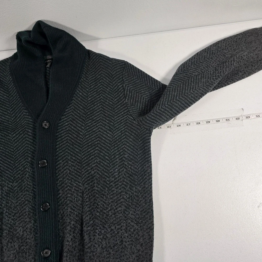 Banana Republic Mens Wool Herringbone Shawl Collar Cardigan Grey Green Large